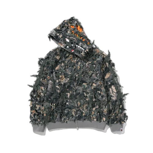 BAPE Laser Cut Cropped Shark Full Zip Hoodie Tree Edge Camo