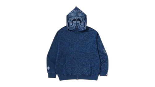 BAPE Cloud Camo Tiger Upcycled Relaxed Fit Full Zip Hoodie Navy