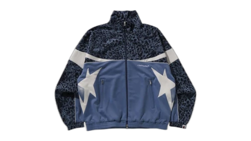 BAPE Wild Leopard Pattern Relaxed Fit Track Jacket Blue