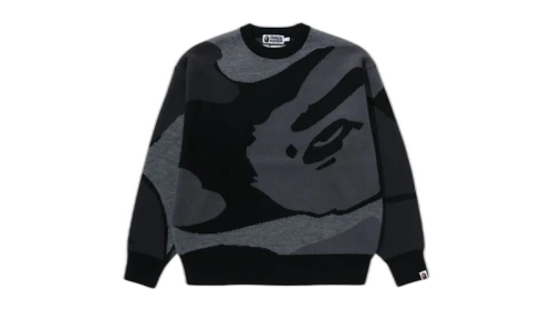 BAPE Mega ABC Camo Knit Crewneck Sweatshirt Black