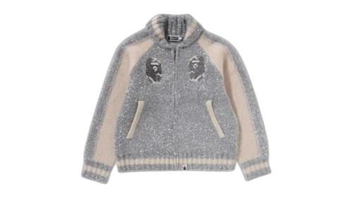 BAPE Logo Metallic Cowichan Knit Silver