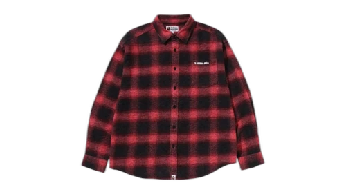 BAPE A Bathing Ape Logo Ombre Check Flannel L/S Shirt Red