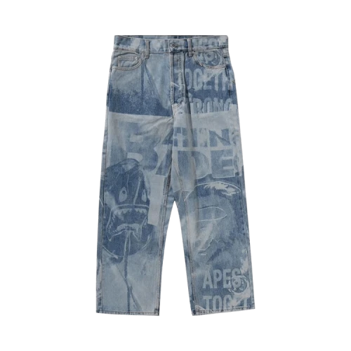 BAPE Overall Lasered Relaxed Fit 13oz Denim Pants 'Blue'