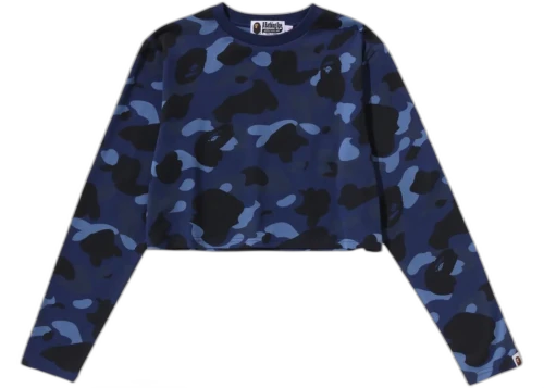 BAPE Women's Color Camo Cropped L/S Tee Blue