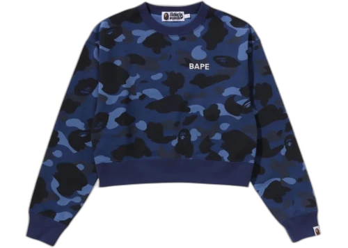 BAPE Women's Color Camo Cropped Crewneck Sweatshirt Blue