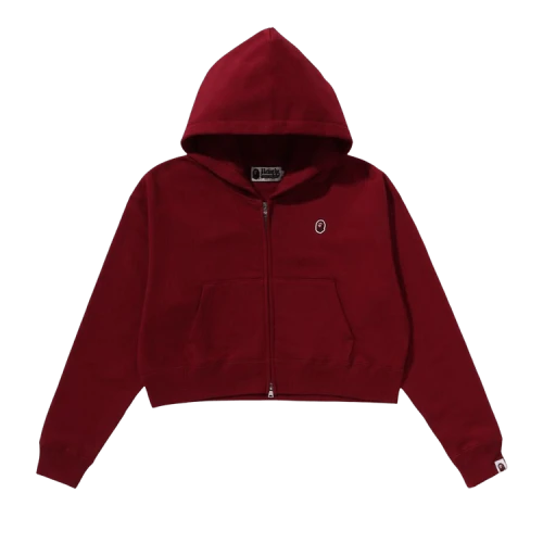 BAPE Pigment Dyed One Point Cropped Zip Hoodie 'Burgundy'