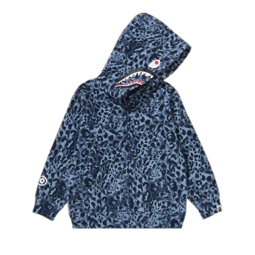 BAPE Kids Wild Leopard Pattern Shark Zip Hoodie 'Blue'