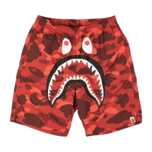 BAPE Camo Shark Beach Swim Shorts 'Red'