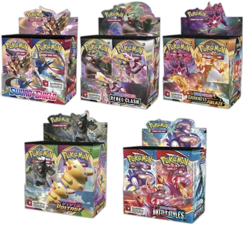 Pokémon TCG Sword & Shield Booster Box Bundle (Base/Rebel Clash/Darkness Ablaze/Vivid Voltage/Battle Styles)