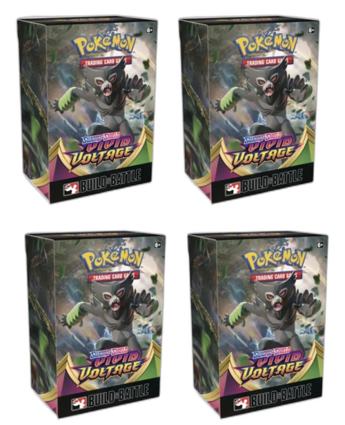 2020 Pokemon TCG Sword & Shield Vivid Voltage Build & Battle Box Pre-Release 4x Lot