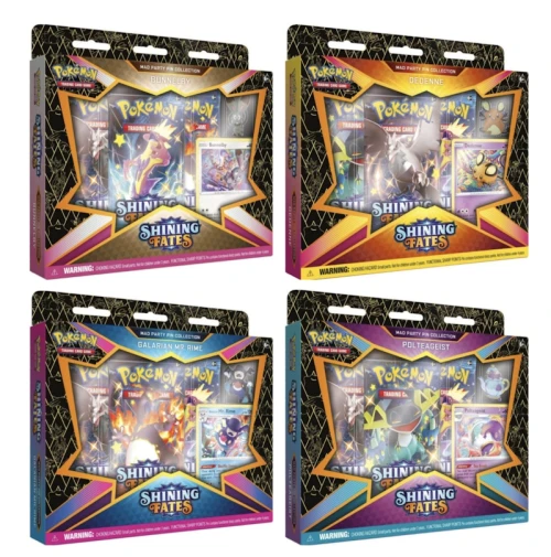 Pokémon TCG Sword & Shield Shining Fates Mad Party Pin Collection 4X Lot Bunnelby/Dedenne/Galarian Mr. Rime/Polteageist