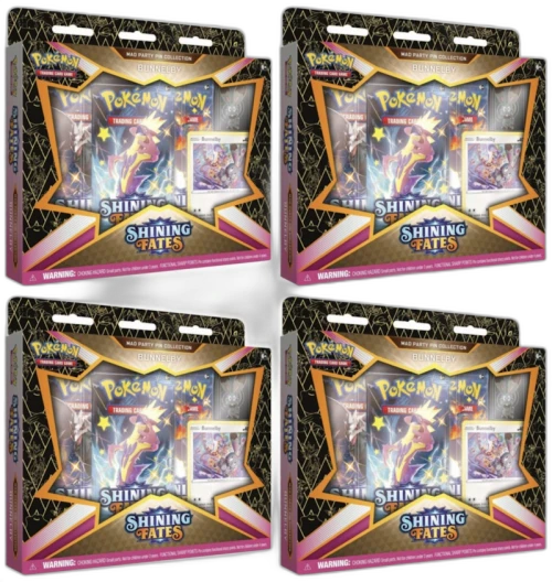 Pokémon TCG Sword & Shield Shining Fates Mad Party Pin Collection Bunnelby 4x Lot