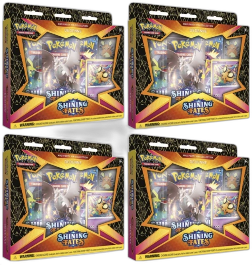 Pokémon TCG Sword & Shield Shining Fates Mad Party Pin Collection Dedenne 4x Lot
