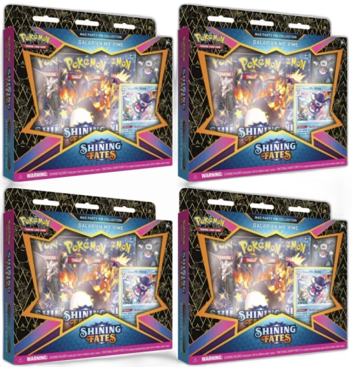 Pokémon TCG Sword & Shield Shining Fates Mad Party Pin Collection Galarian Mr. Rime 4x Lot