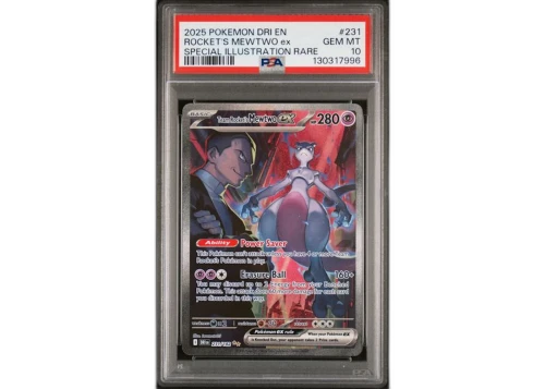 2025 Pokémon Destined Rivals Team Rocket's Mewtwo ex Special Illustration Rare #231 PSA 10