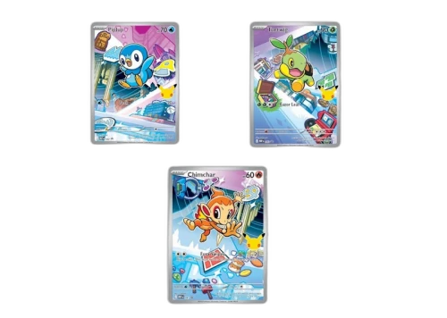2026 Pokémon Mega Evolution First Partner Illustration Collection Series 1 Generation 4 First Partner Collection Set of 3 (Turtwig/ Chimchar/ Piplup) Ungraded