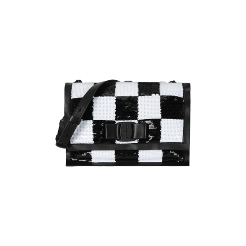 Ferragamo Checkered Sequin Shoulder Bag Black