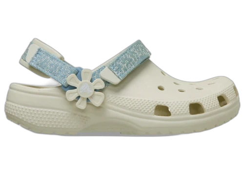 Crocs Classic Denim Flower Adjustable Backstrap Clog Summit White (Kids)