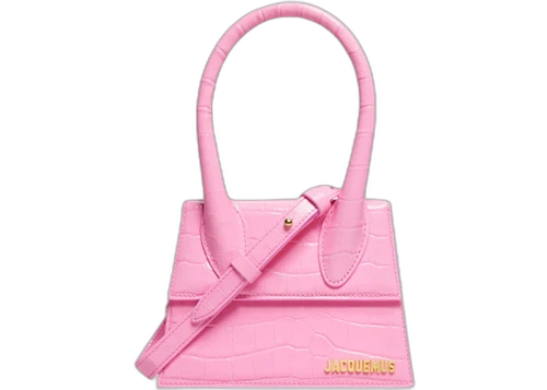 Jacquemus Le Chiquito Moyen Signature Handbag Croco Embossed Pink