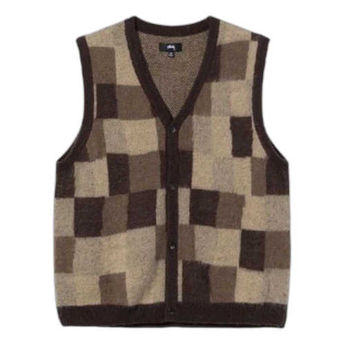 Stussy Wobbly Check Sweater Vest 'Brown'