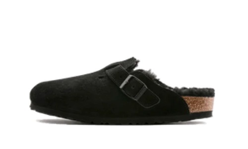 Birkenstock Boston Shearling Suede Leather Black