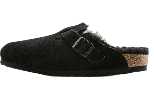 Birkenstock Boston Shearling (Medium/Narrow Fit) Suede Leather Black