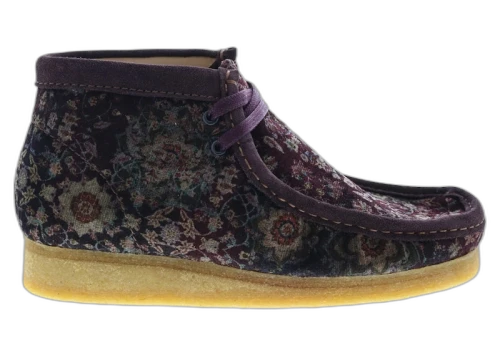 Clarks Originals Wallabee Boot Burgundy Velvet Carpet Pattern