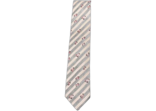 Dries Van Noten Floral Stripe Silk Tie Ecru