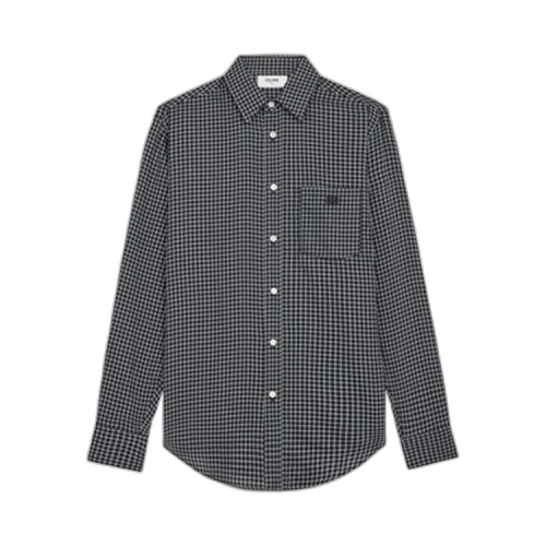 CELINE Check Loose Long-Sleeve Shirt 'Navy/Craie/Vert'