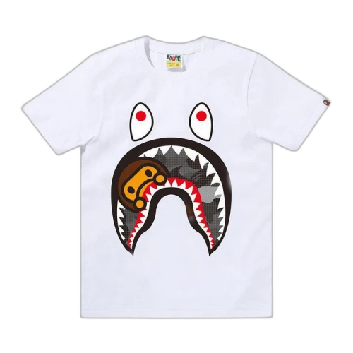 BAPE Grid Camo Milo Shark Tee 'White/Black'