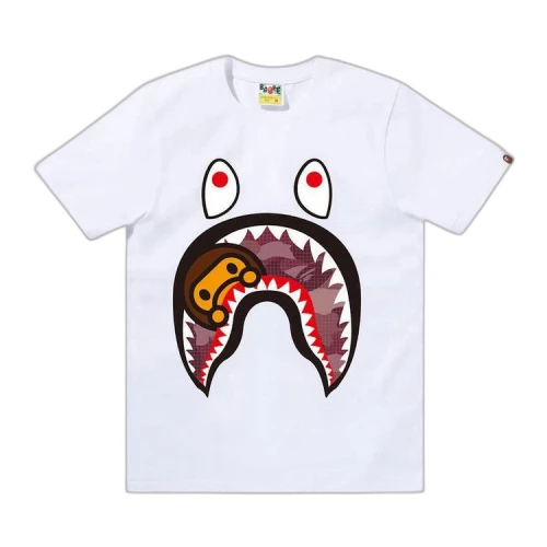 BAPE Grid Camo Milo Shark Tee 'White/Burgundy'