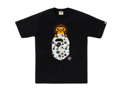 BAPE A Bathing Ape Floral Camo Milo On Ape Head Tee Black