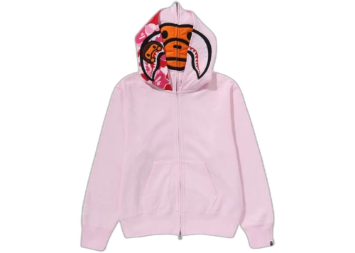 BAPE Women's Milo Shark Full Zip Double Hoodie Pink