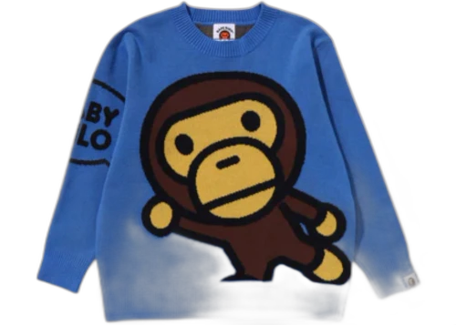 BAPE Kids Big Baby Milo Cotton Knit Sweater Blue