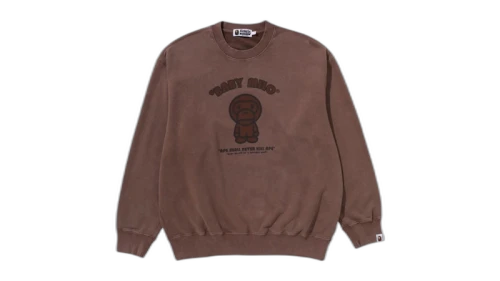 BAPE Garment Dye Baby Milo Relaxed Fit Crewneck Sweatshirt Brown