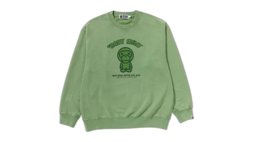 BAPE Garment Dye Baby Milo Relaxed Fit Crewneck Sweatshirt Green