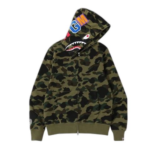 BAPE Kids 1st Camo Milo Shark Zip Hoodie 'Green'