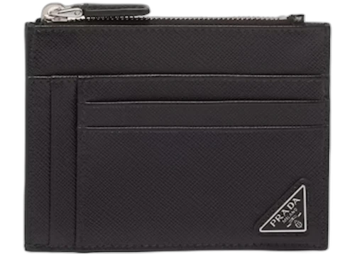 Prada Saffiano Leather Zip Card Holder Black