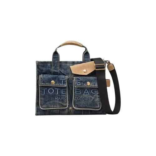 Marc Jacobs Denim Suede Pocket Medium Tote Bag Dark Wash