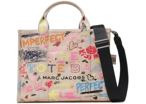 Marc Jacobs Punk Scribble Canvas Medium Tote Bag Tan