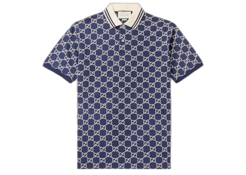 Gucci Logo-Embroidered Cotton Blend Polo Navy
