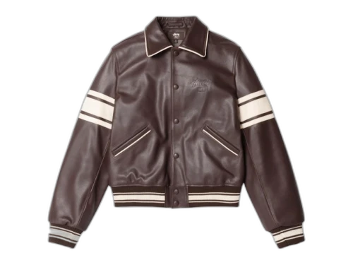 Stussy x Wales Bonner Leather Varsity Jacket Brown
