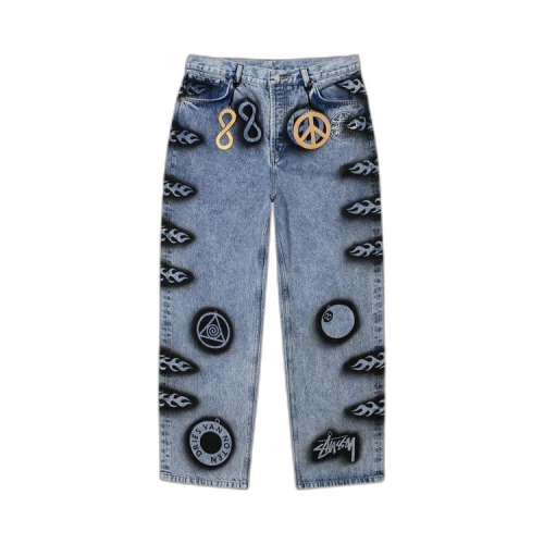 Stussy x Dries Van Noten Hand-Stencilled Jeans 'Washed Blue'