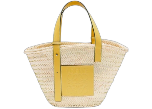 LOEWE x Howls Basket Bag In Palm Leaf And Calfskin Yellow