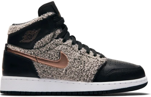 Jordan 1 Retro High Fleece Black Metallic Red Bronze (GS)
