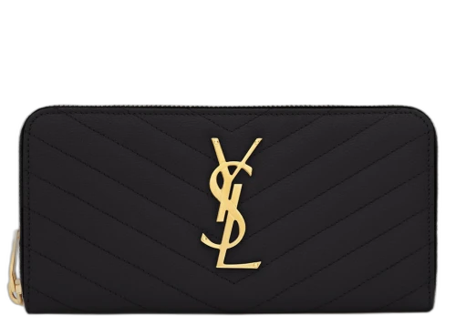 Saint Laurent Zip Around Wallet Large Monogram Grain De Poudre Black