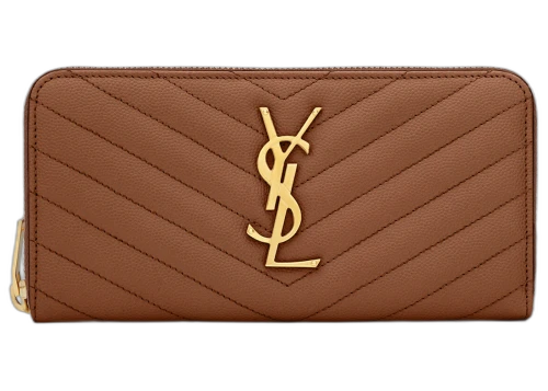 Saint Laurent Monogram Zip Around Wallet Grain De Poudre Dark Natural