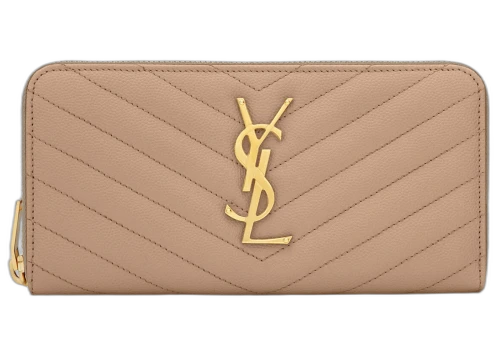 Saint Laurent Monogram Zip Around Wallet Grain De Poudre Dark Beige