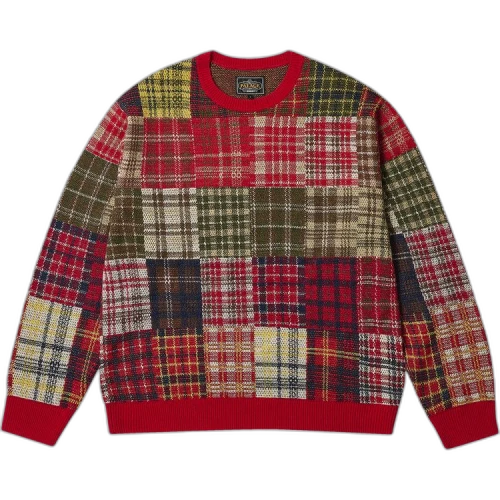 Palace x Beams Plus Patchwork Crew Knit 'Jacquard Red'