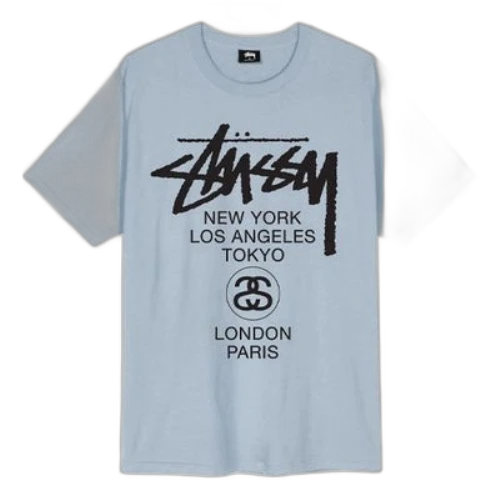 Stussy World Tour Tee Classic Short Sleeve Unisex Gray Blue
